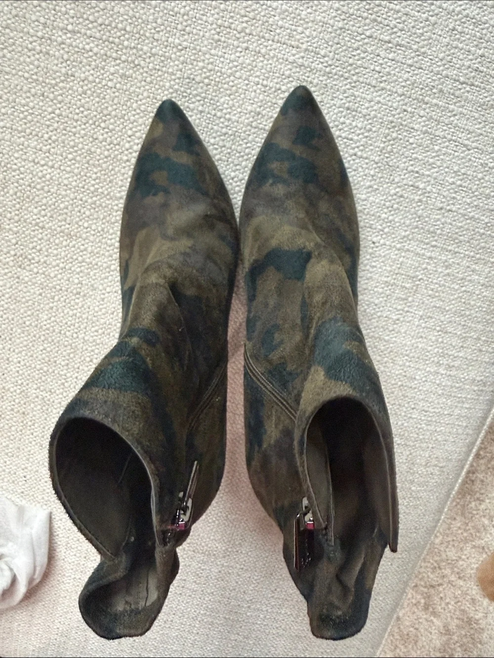 Jessica Simpson Camouflage Pointed-Toe Ankle Booties in Olive and Dark Green